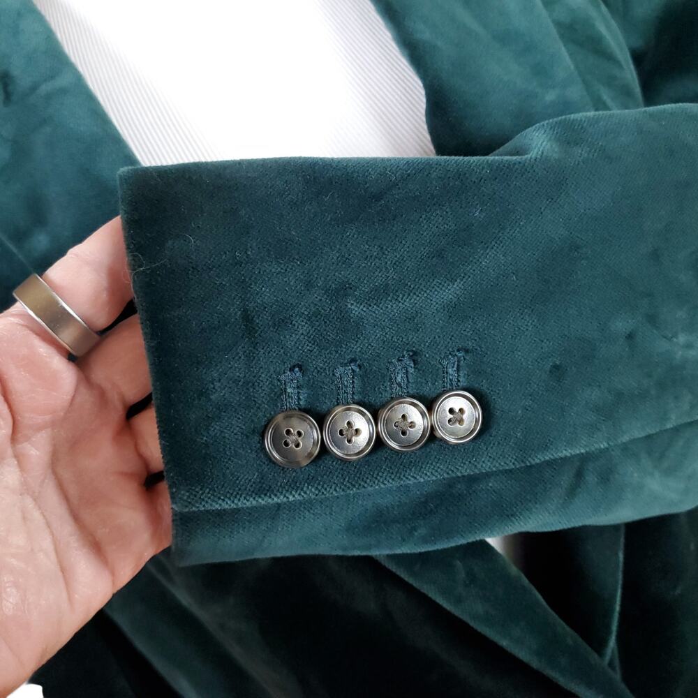 J. Crew Preppy Ivy Green Velvet Parke Blazer Jacket J8978 Peak Lapel Lined Sz 0 - Picture 6 of 16